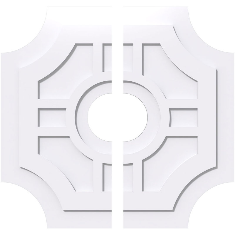 32"OD x 7"ID x 9 1/2"C x 1"P Haus Architectural Grade PVC Contemporary Ceiling Medallion, Two Piece, 1" H x 32" W x 32" D