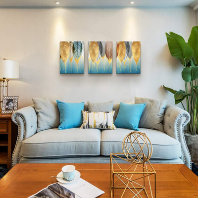 Fashion Wall Art For Living Room Family Wall Decor For Bedroom Modern Wall Decorations For Kitchen Canvas Art Golden Leaves Abstract Paintings Bathroom Hang Pictures Artwork Home Decoration 3 Pieces