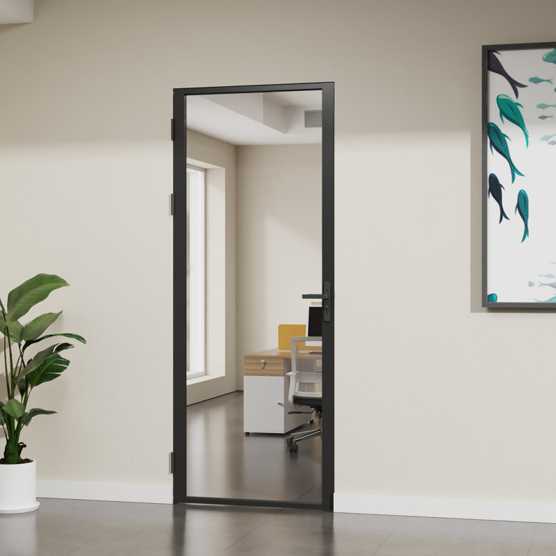 Porte intérieure vitrée Full-Lite 28" × 80", cadre en aluminium noir mat, porte à charnières pour garde-manger, 28"×80"