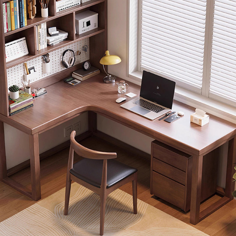 Tan Rectangular Solid Wood  desk, Left Hand Return, 29.53" H x 62.99" W x 39.37" D