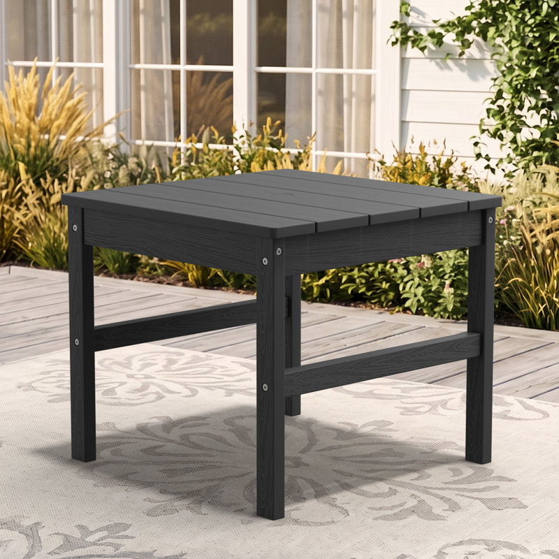 Table d'appoint extérieure carrée 21 po avec trou pour parasol en PEHD toutes saisons, Gris