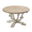 Table basse ronde en bois avec pieds à volutes et finition patinée