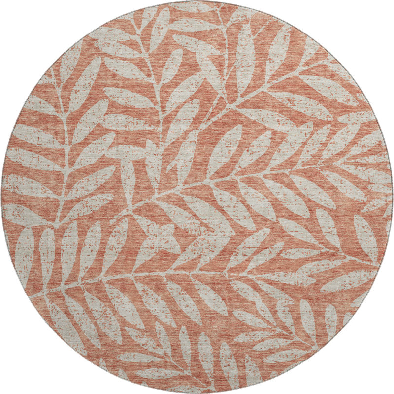 Premium Machine Washable Prisco Salmon Rug, Round 8'