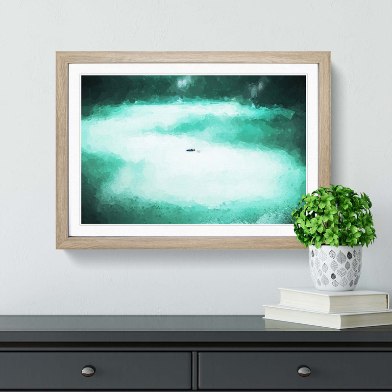 Rowing Boat in Switzerland in Abstract - Picture Frame Graphic Art Print, 60cm H x 91cm W x 2cm D, Oak