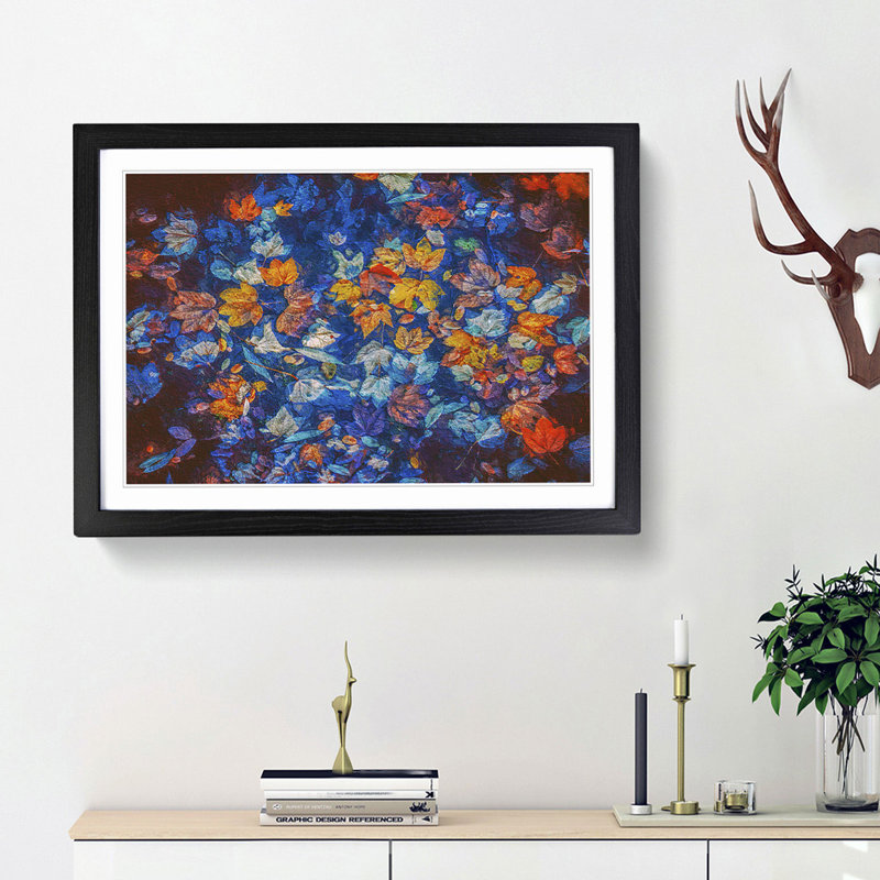 Multi Coloured Autumn Leaves in Abstract - Picture Frame Painting Print, 48cm H x 65cm W x 2cm D, Black Framed