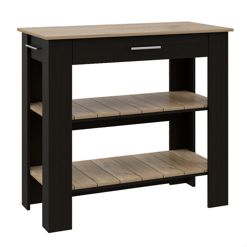 Kitchen Island 37" H, Two Open Storage Shelves, One Drawer, Four Legs,Towel Hanger