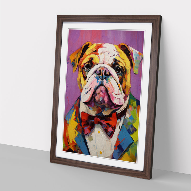 British Bulldog Expressionism - Framed Print, 64cm H x 46cm W x 2cm D, Walnut Framed