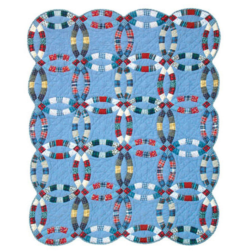 Denim Double Wedding Ring Quilted Throw Blanket