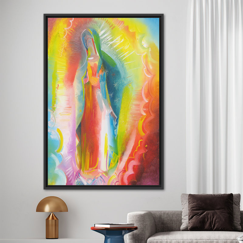 Art moderne moderne sur toile, Notre Dame de Guadalupe, H 94 po x l 41 po, Reproduction encadrée sans passe-partout, Noir