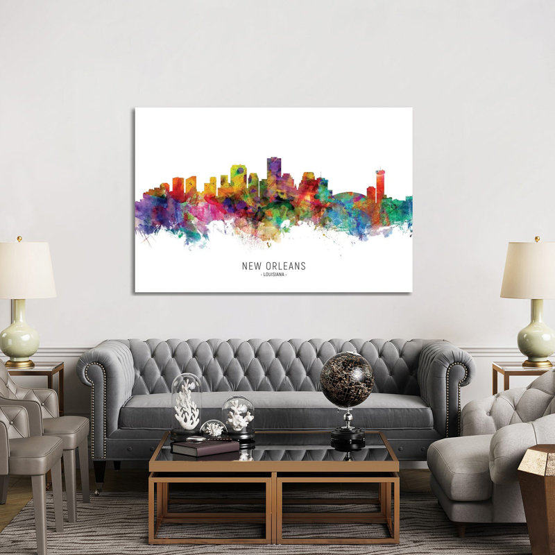 «New Orleans Louisiana Skyline» par Michael Tompsett - peinture sur toile tendue, H 40 po x l 60 po x 1,5 po