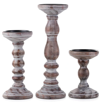 Farmhouse Wooden Pillar Candle Holders