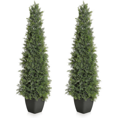 Ensemble de 2 arbres topiaires en cèdre artificiel de 3 pi - Arbustes réalistes en faux pin dans des jardinières pour la maison, le bureau ou l'intérieur