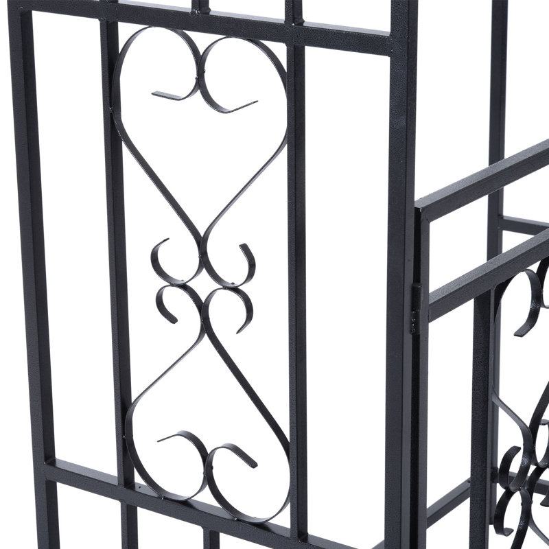 Black Steel Garden Arbor with Gate and Scrollwork