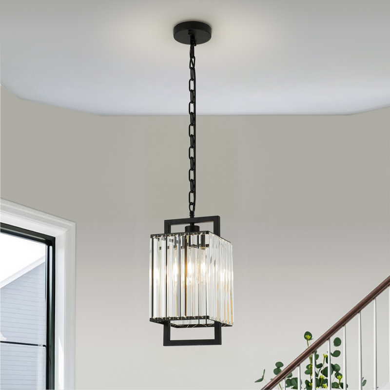 1-Light Black Mini Crystal Pendant Light with Crystal Shade with Adjustable Chain for Kitchen Island, Matte Black, Crystal