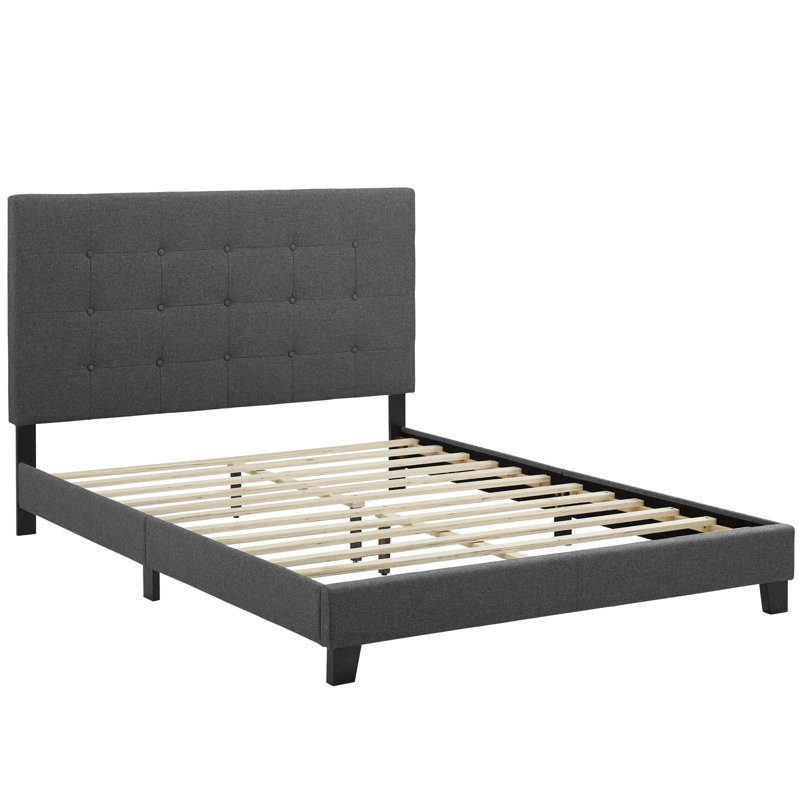 Modway Melanie Tufted Button Upholstered Fabric Platform Bed, Gray, Full