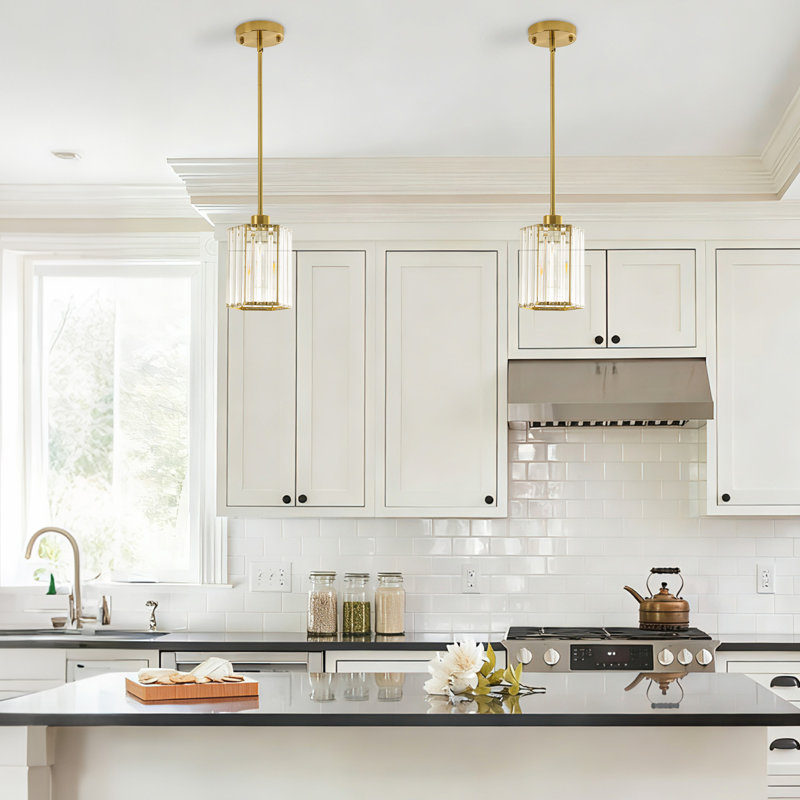 Ensemble de 2 luminaires suspendus en cristal pour îlot de cuisine, Doré