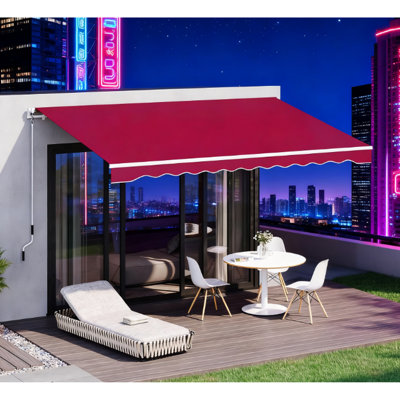 Pare-soleil rétractable en aluminium rouge, manivelle manuelle, extension réglable, installation sur plusieurs surfaces, protection contre le soleil, convient aux portes de parasol au-dessus du patio, aluminium, hauteur, fixation,