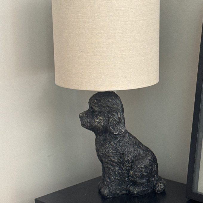 Resin Doodle Dog Table Lamp With Linen Shade - Gold