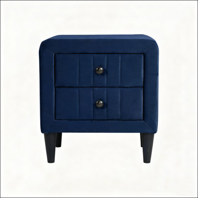 Navy Blue Velvet Upholstered Nightstand with 2 Drawers, Modern Bedside Table for Elegant and Functional Storage