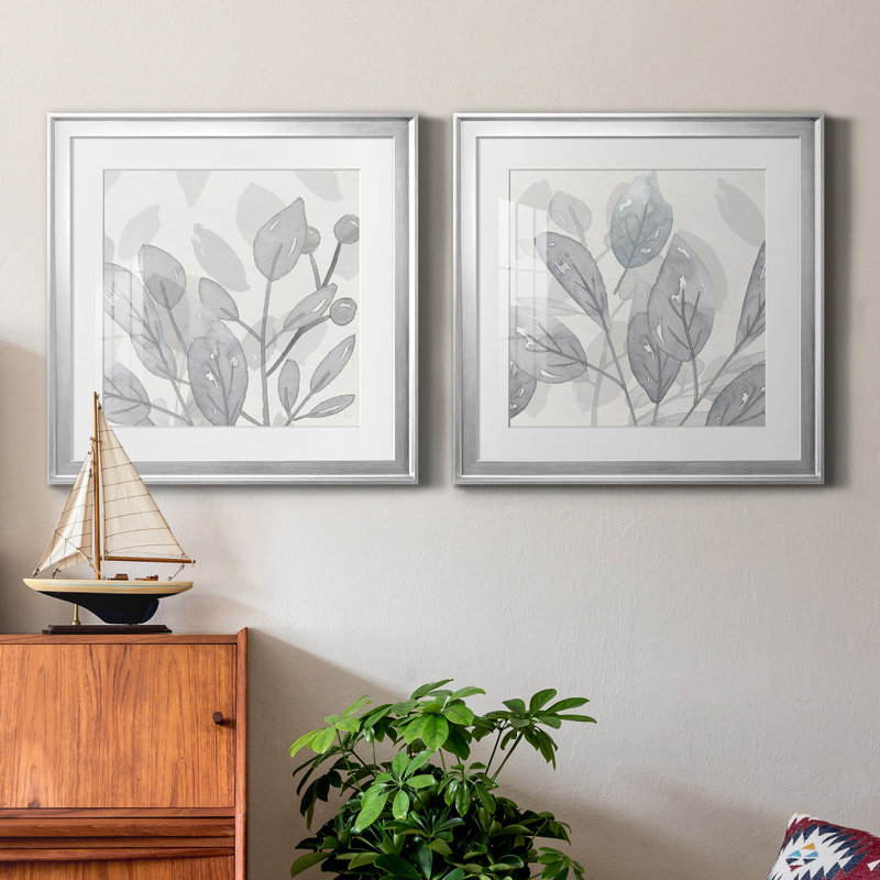 Shadow Leaves I - 2 pièces, Argent, H 22,5 po x l 45 po x P 1,5 po