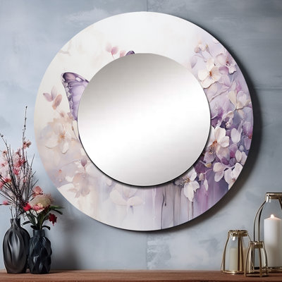 Purple Butterfly Enchanted Flight II - Animals Round Mirror Wall Decor