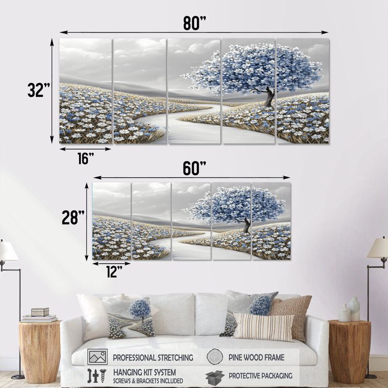 "Countryside Floral Blooms I" - ensemble d'art sur toile, H 28 po x l 60 po