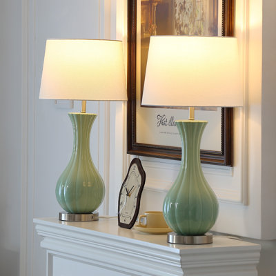 Ensemble de 2 lampes de table 25,5 "en céramique verte moderne