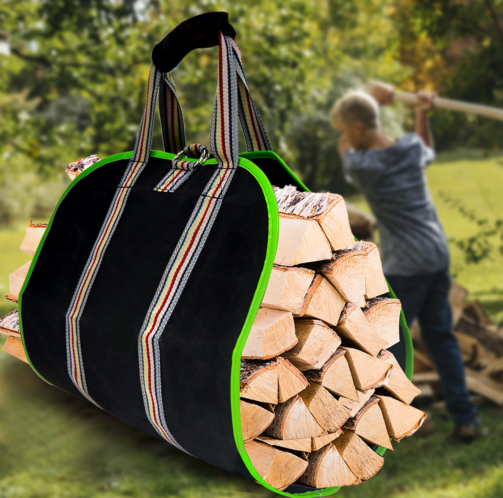 Firewood Carrier Bag, Waxed Canvas Log Carrier Bag for Indoor and Outdoor,  Fireplace Wood Stove Accessories