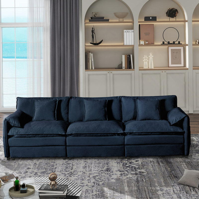 Canapé modulaire surdimensionné confortable avec plusieurs caractéristiques fonctionnelles, Bleu