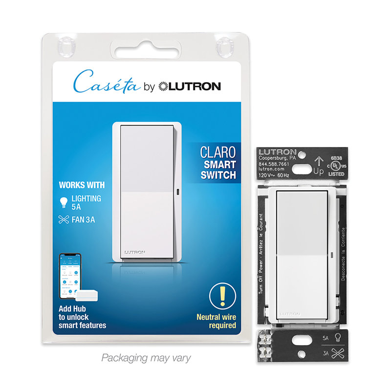 Caseta Smart Lighting 5-amp Multi-location Smart Locator Light Rocker Master Light Switch, White