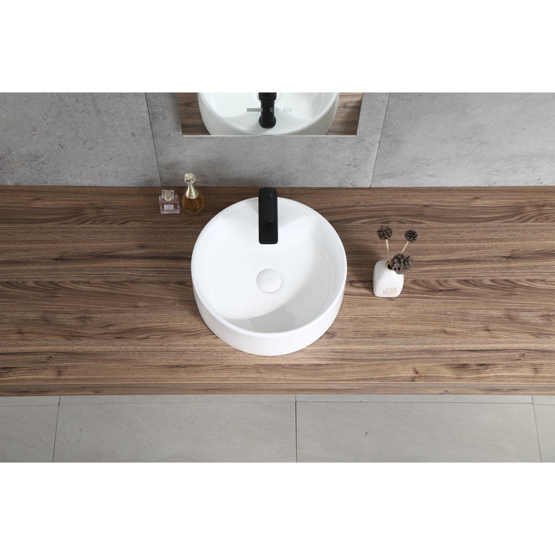 Lavabo de comptoir rond en céramique (finition blanche) certifié CUPC