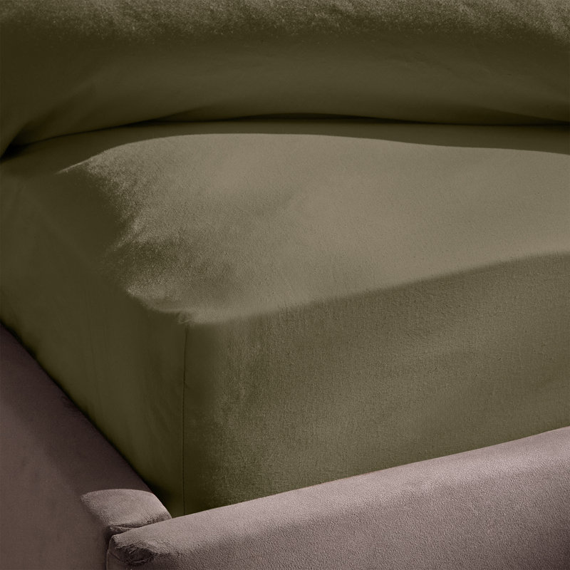 Silentnight Washed Cotton Rich Fitted Sheet, Double (4.6'), Sage