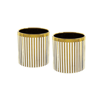 Ensemble de 2 pots à fleurs à rayures dorées du Bengale - de 5,5 po de diamètre - crème / or