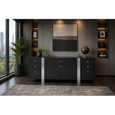 Nero 79" Black Veneer Executive Office Credenza