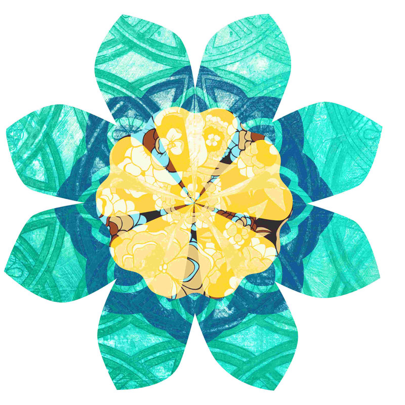 «Blue Yellow Flower 2», reproduction sur toile tendue, L 12 po x H 12 po