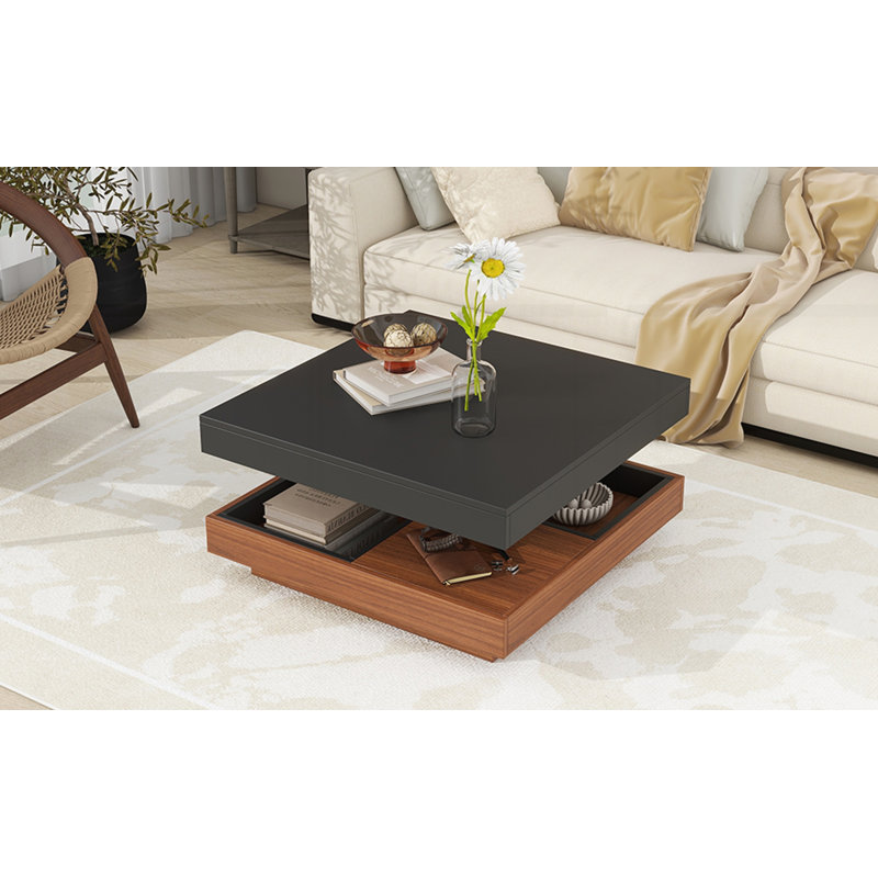 Table basse rotative moderne à 360 ° avec trois plateaux amovibles Modern, Noir / noyer foncé