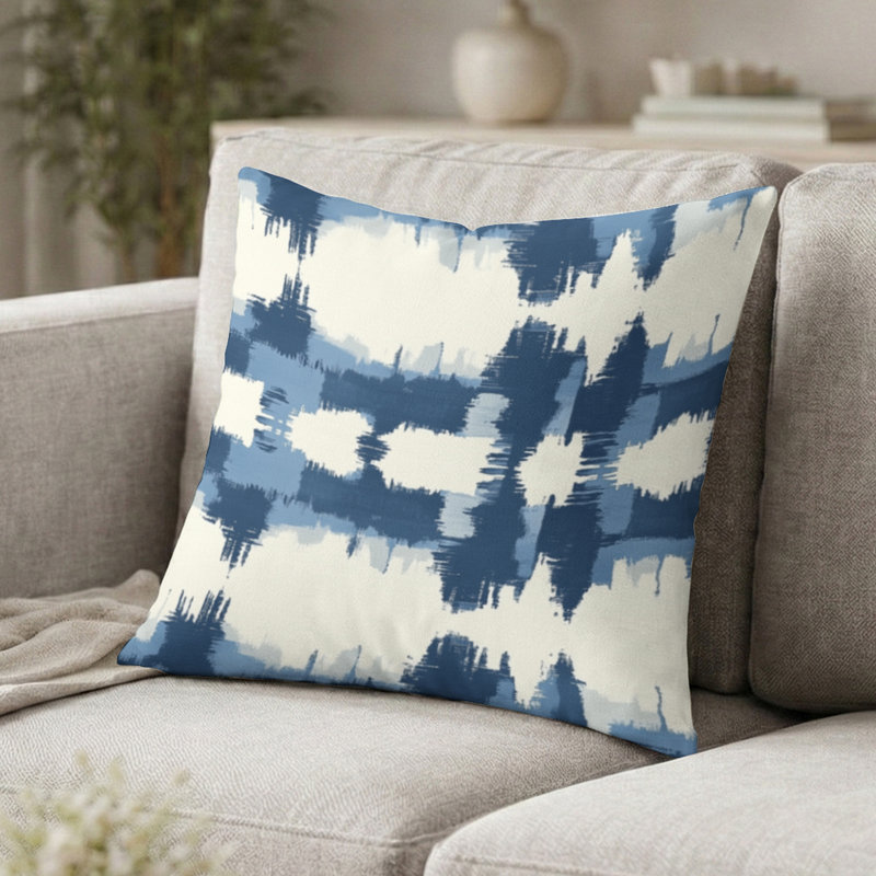 Coussin décoratif moderne Modern - Ikat Blue Horizon, H 18 po x l 18 po