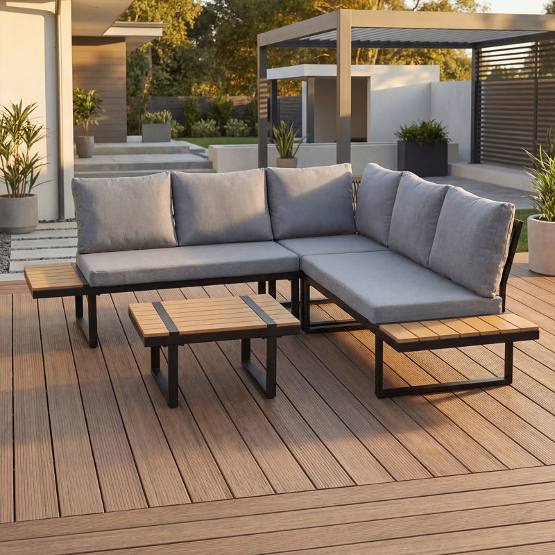 279.5cm Wide L-Shaped Metal Patio Sectional Set