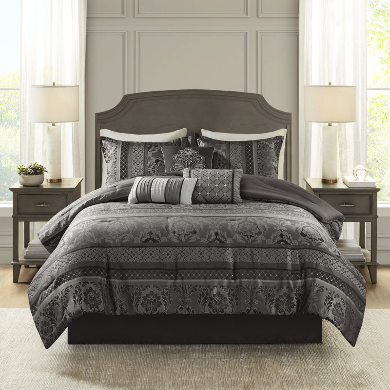 Édredon 7 pièces de luxe - très grand lit gris
