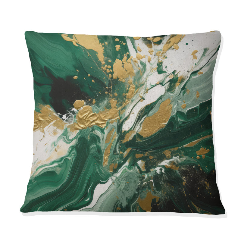 Vert et or liquide Magic I - coussin imprimé, H 16 po x l 16 po, Carré
