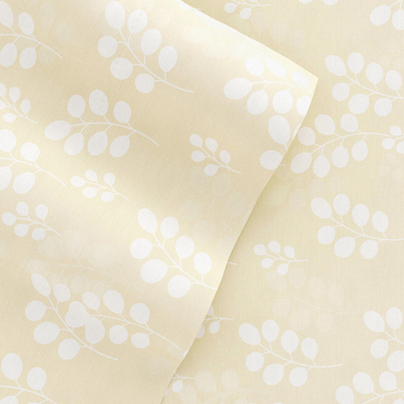 Sheet Set Solid Microfiber Ultra Soft Bedding, Twin Sheet Set with 1 Pillowcase, Ivory Floral