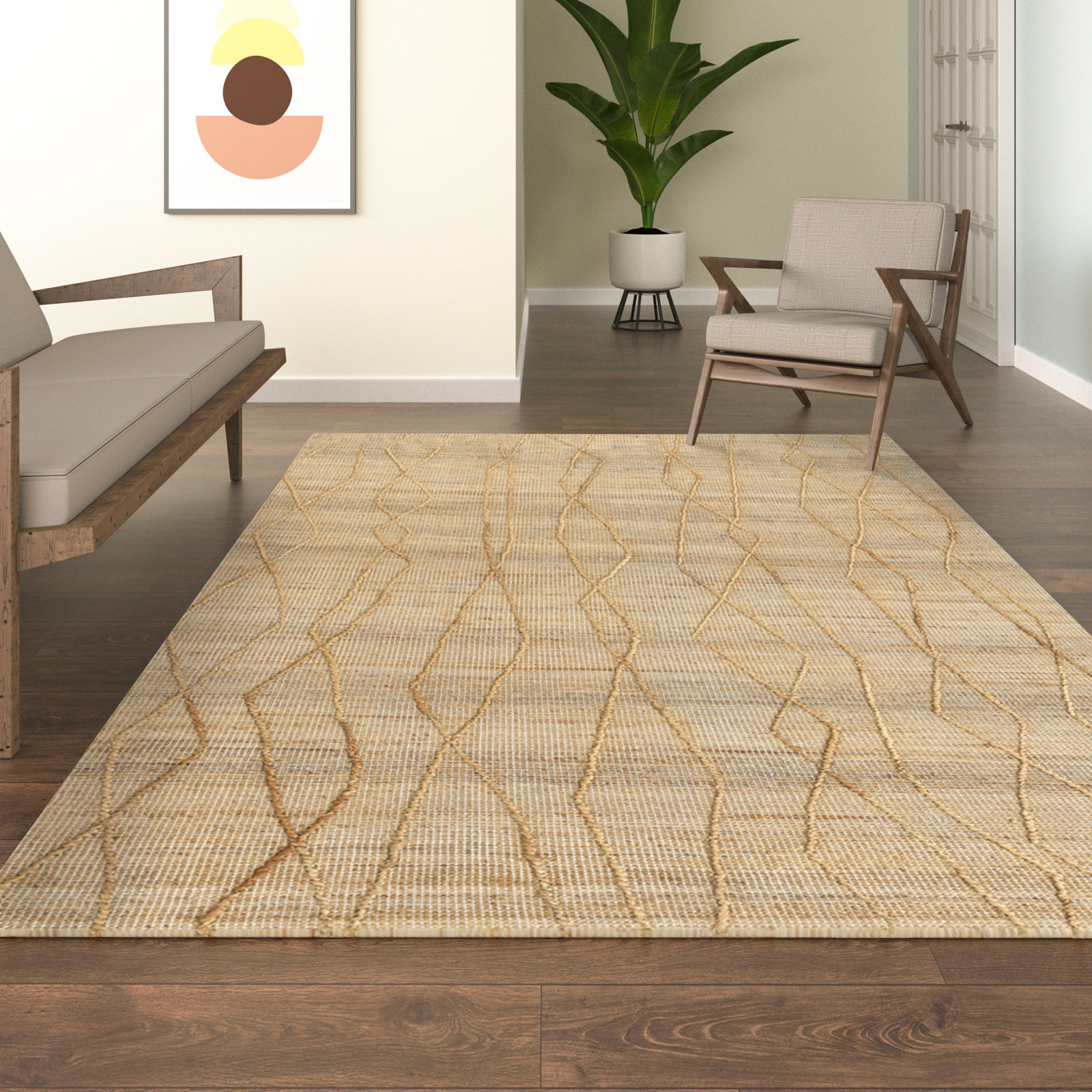 Ada Hand-Woven Abstract Jute Wool Rug, Rectangle 7'9" x 9'9"