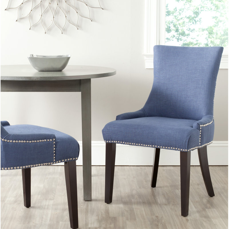 Gallager 19.5'' H Upholstered Parsons Chair, Navy Viscose Linen Blend, 2