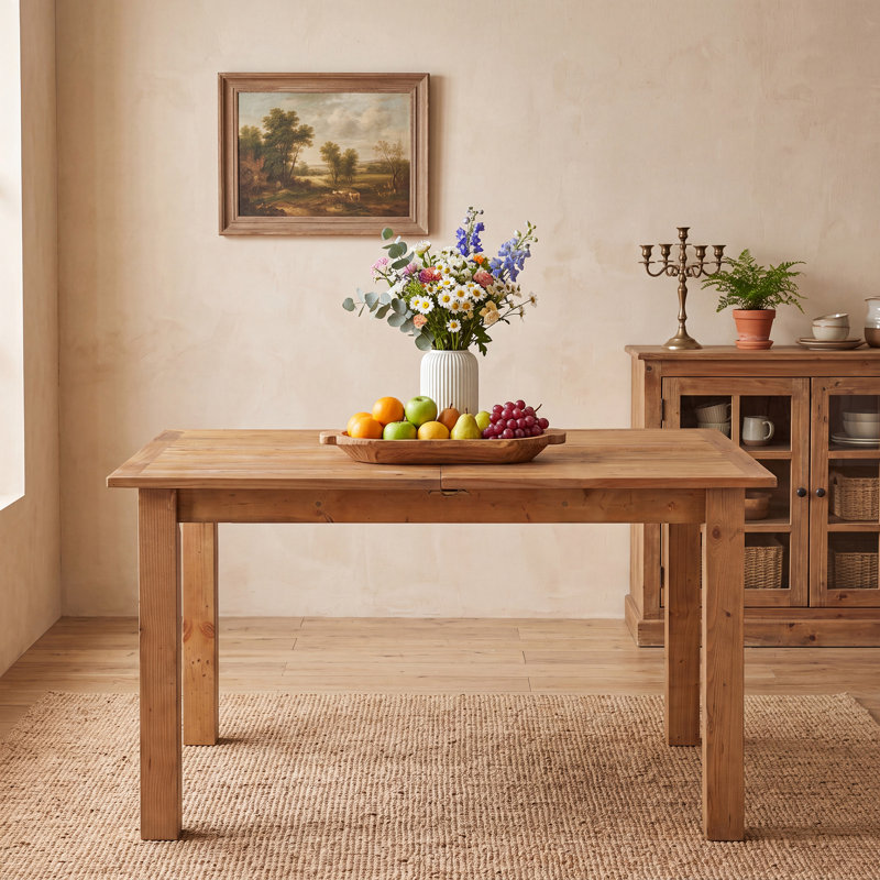 Extendable Solid Wood Rectangle Dining Table, Natural