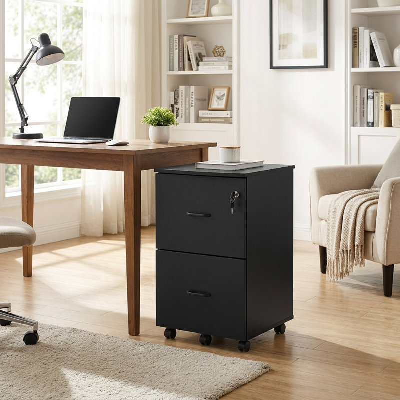2-Drawer File Cabinet, 16.9'' Wide Locking Filing Cabinet For Home Office, Black