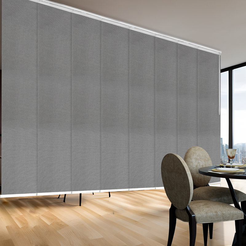 Woven Gray 8-Panel Double Rail White Panel Track Extendable 130"-175"W x 94"H, Panel width 23.5"