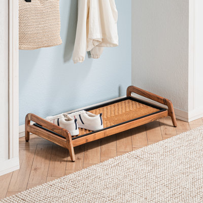 Premium Solid Wood Boot Tray Stand with Natural Coir Mat - Entryway & Mudroom Shoe Organizer