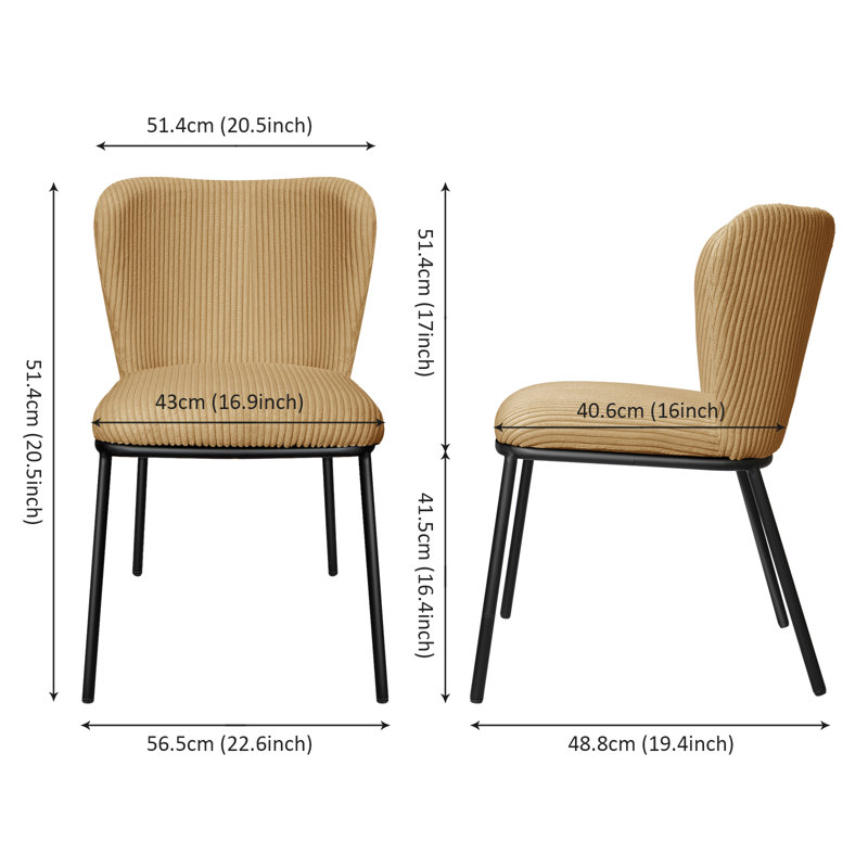 18.8'' H Tufted Fabric Upholstered Metal Side Chair, Yellow