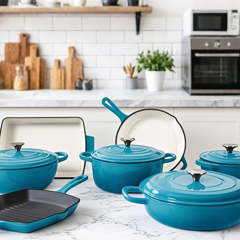 14 - Piece Cast Iron Cookware Set, Blue