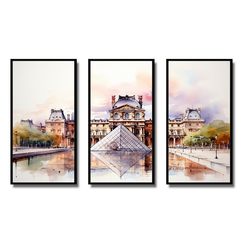 «Paris Le Louvre Essence - City Paris», art mural, Cadre flottant noir, H 32 po x l 48 po x P 1 po